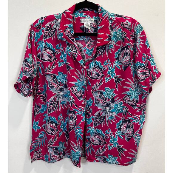 Vintage Magenta Tropical Short-Sleeve Shirt - Allison Whitmore -Size Med - Picture 1 of 3